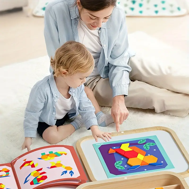 Wooden Magnetic Puzzle Blocks – Creative Tangram Game for Children