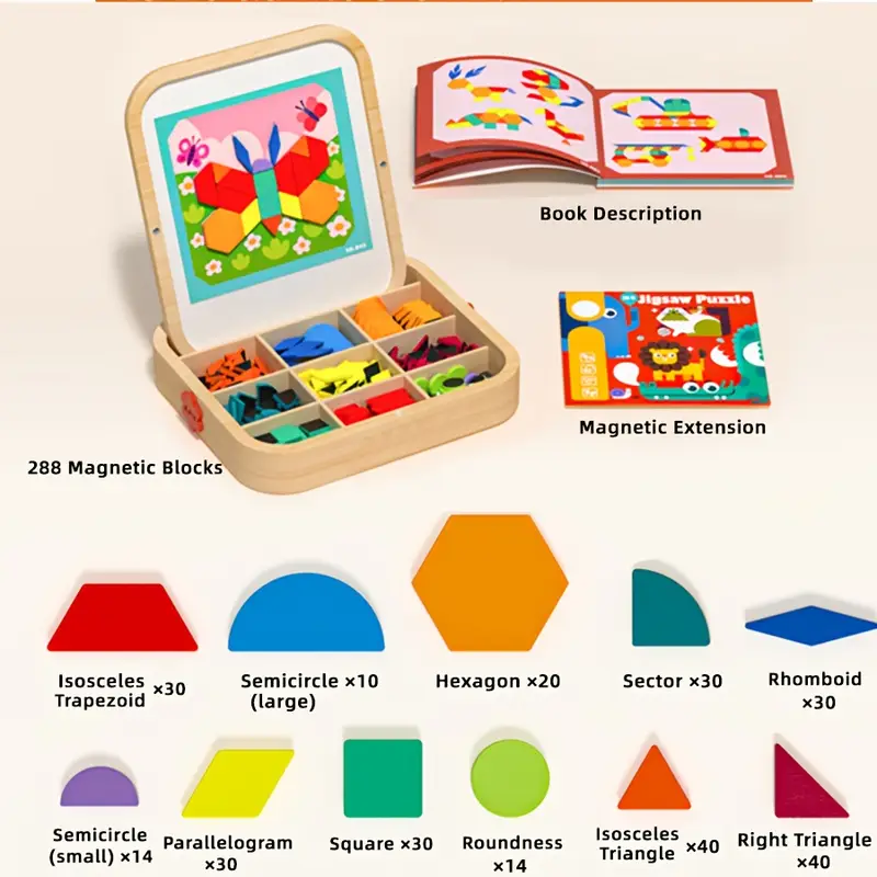 Wooden Magnetic Puzzle Blocks – Creative Tangram Game for Children