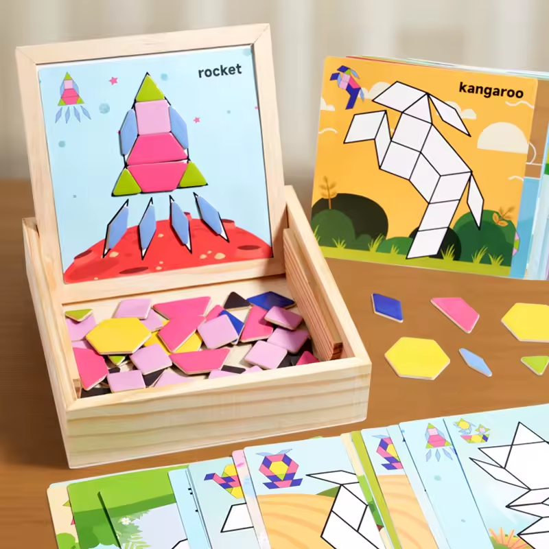 Wooden Magnetic Puzzle Blocks – Creative Tangram Game for Children