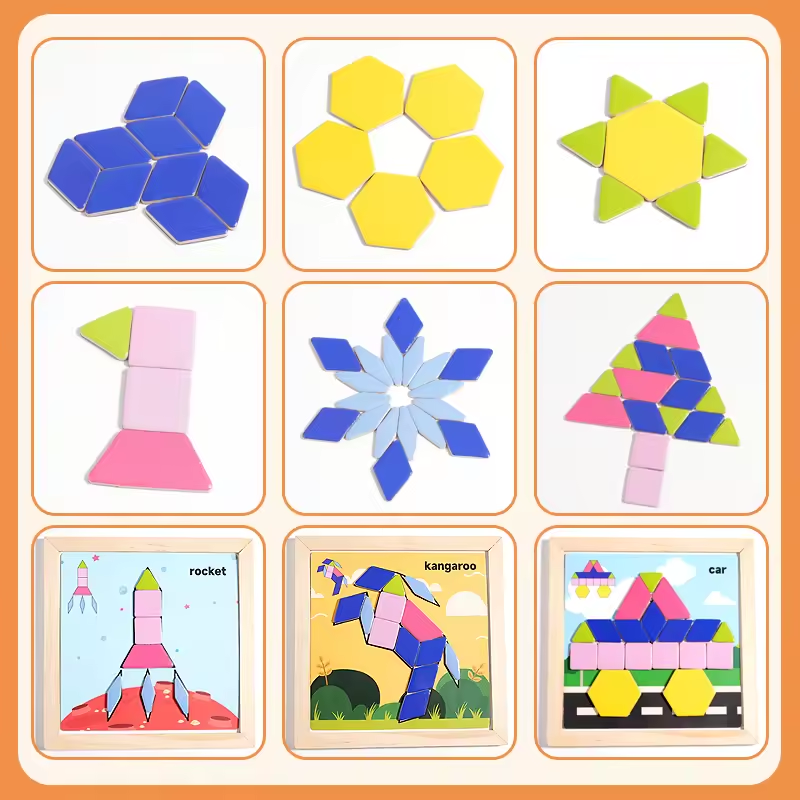 Wooden Magnetic Puzzle Blocks – Creative Tangram Game for Children