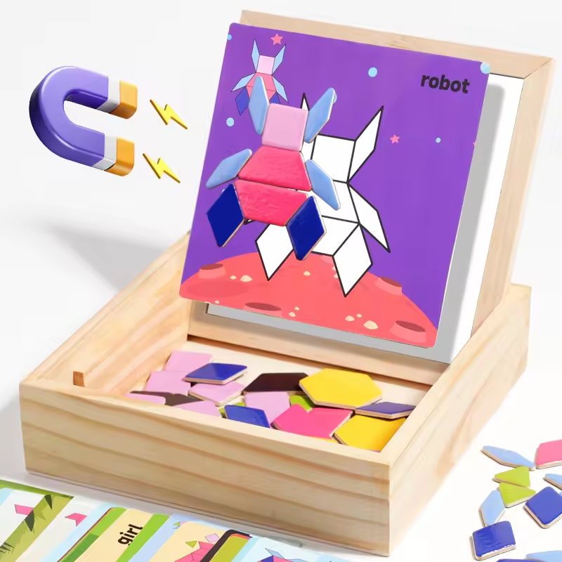 Wooden Magnetic Puzzle Blocks – Creative Tangram Game for Children