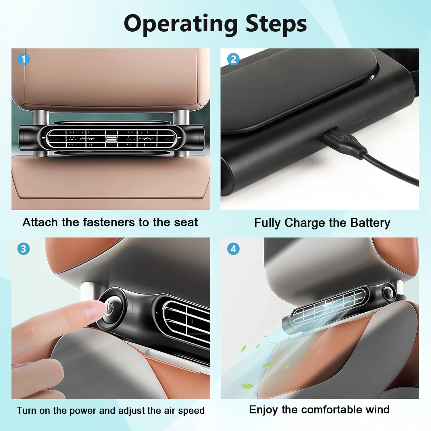 CoolCruze  Rechargeable Car Backseat Fan for All Vehicles